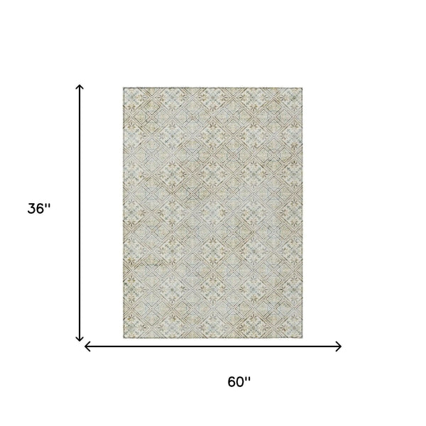 3' X 5' Ivory And Blue Geometric Washable Indoor Outdoor Area Rug Homeroots Outdoor