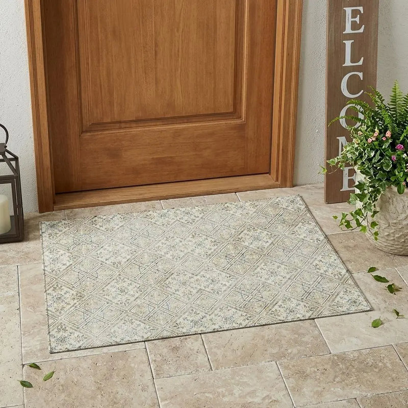 3' X 5' Ivory And Blue Geometric Washable Indoor Outdoor Area Rug Homeroots Outdoor