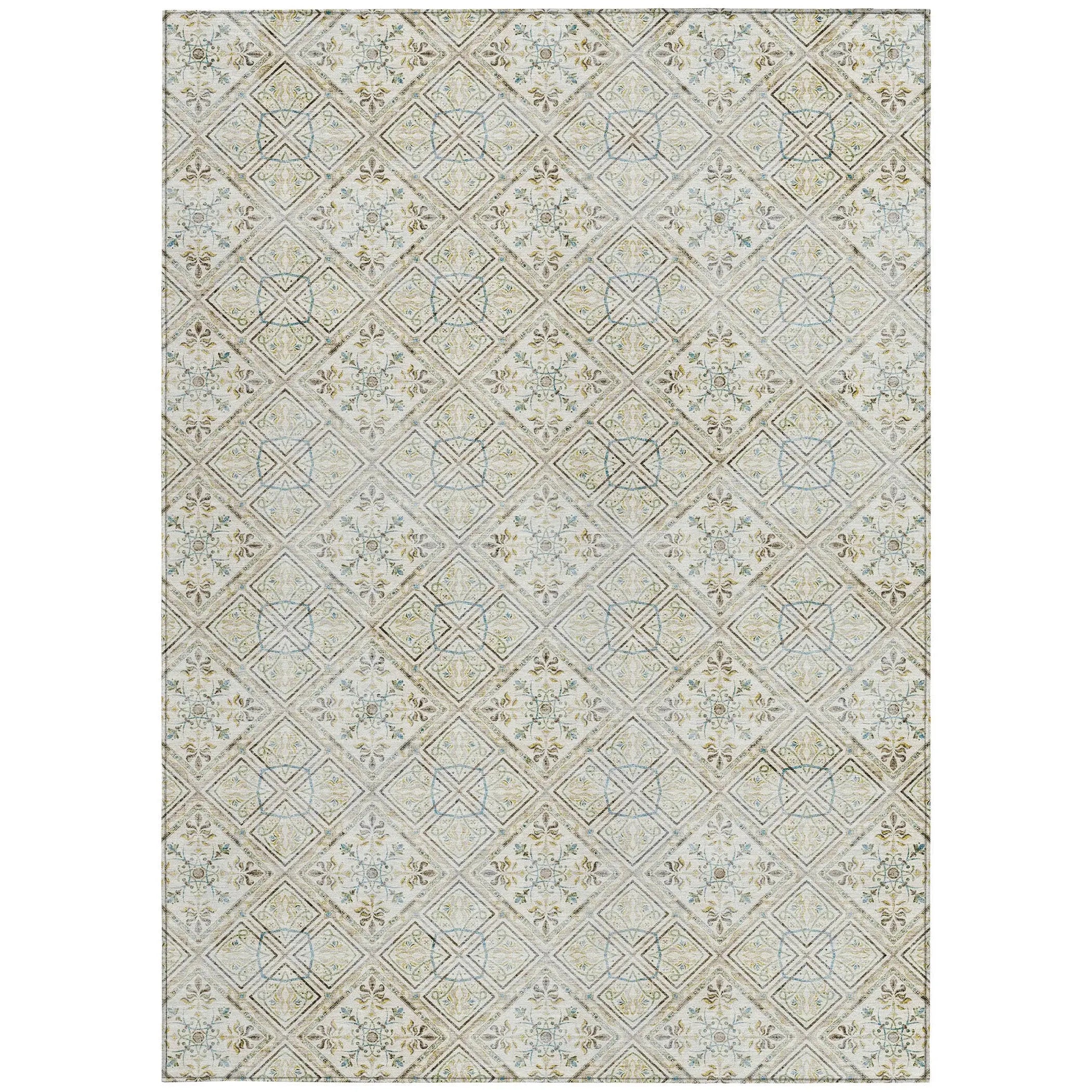 3' X 5' Ivory And Blue Geometric Washable Indoor Outdoor Area Rug Homeroots Outdoor
