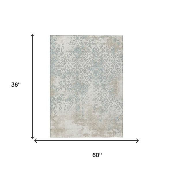3' X 5' Ivory And Blue Oriental Washable Indoor Outdoor Area Rug Homeroots Outdoor