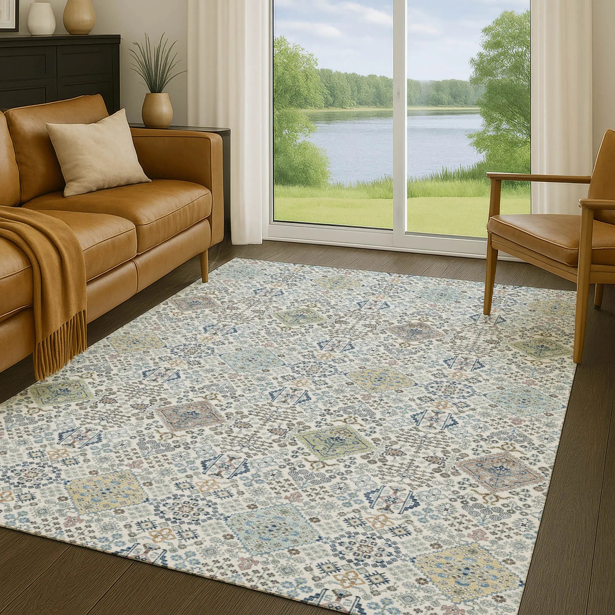 3' X 5' Ivory And Blue Oriental Washable Indoor Outdoor Area Rug Homeroots Outdoor