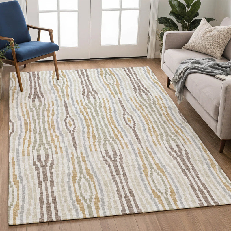 3' X 5' Ivory And Brown Abstract Washable Indoor Outdoor Area Rug Homeroots Outdoor