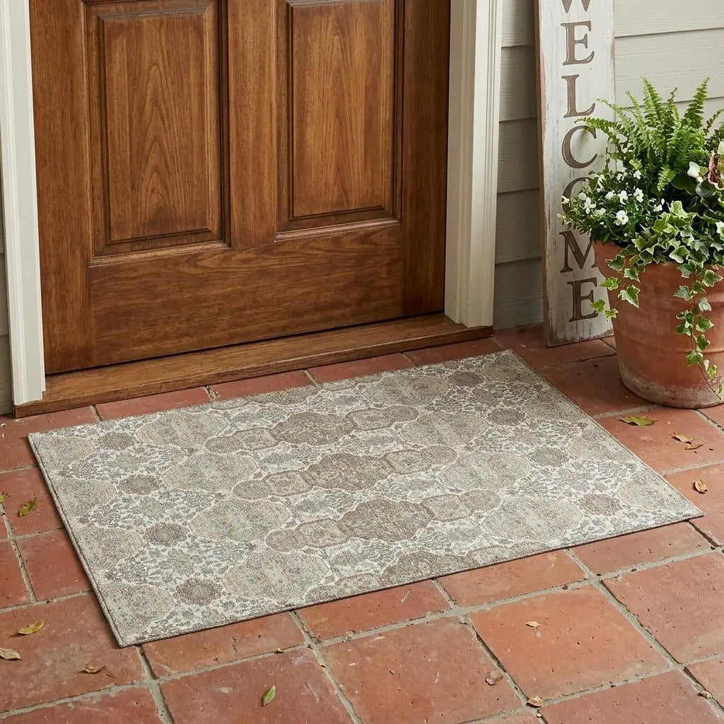 3' X 5' Ivory And Brown Floral Washable Indoor Outdoor Area Rug Homeroots Outdoor