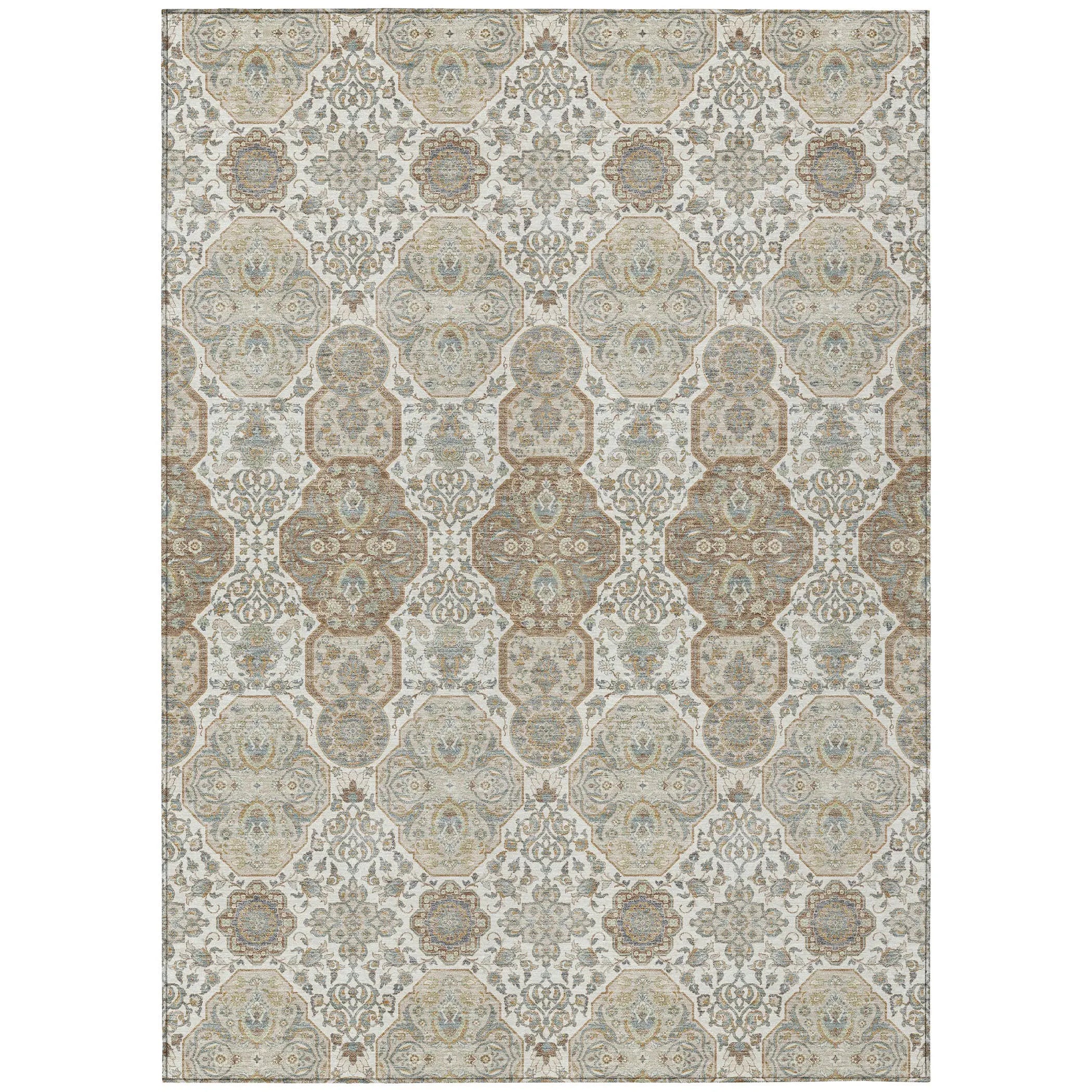 3' X 5' Ivory And Brown Floral Washable Indoor Outdoor Area Rug Homeroots Outdoor