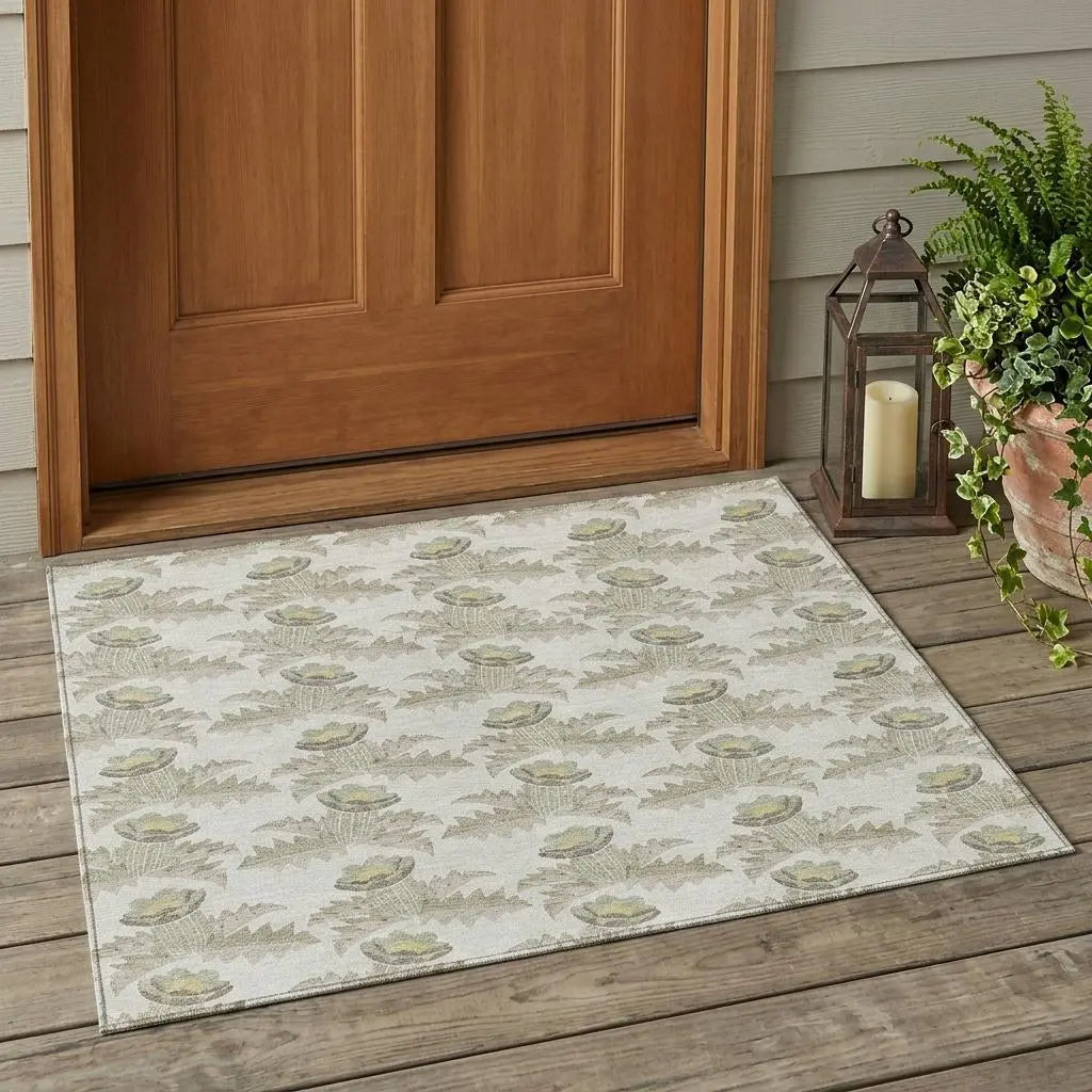 3' X 5' Ivory And Brown Floral Washable Indoor Outdoor Area Rug Homeroots Outdoor