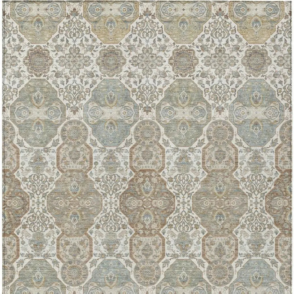 3' X 5' Ivory And Brown Floral Washable Indoor Outdoor Area Rug Homeroots Outdoor