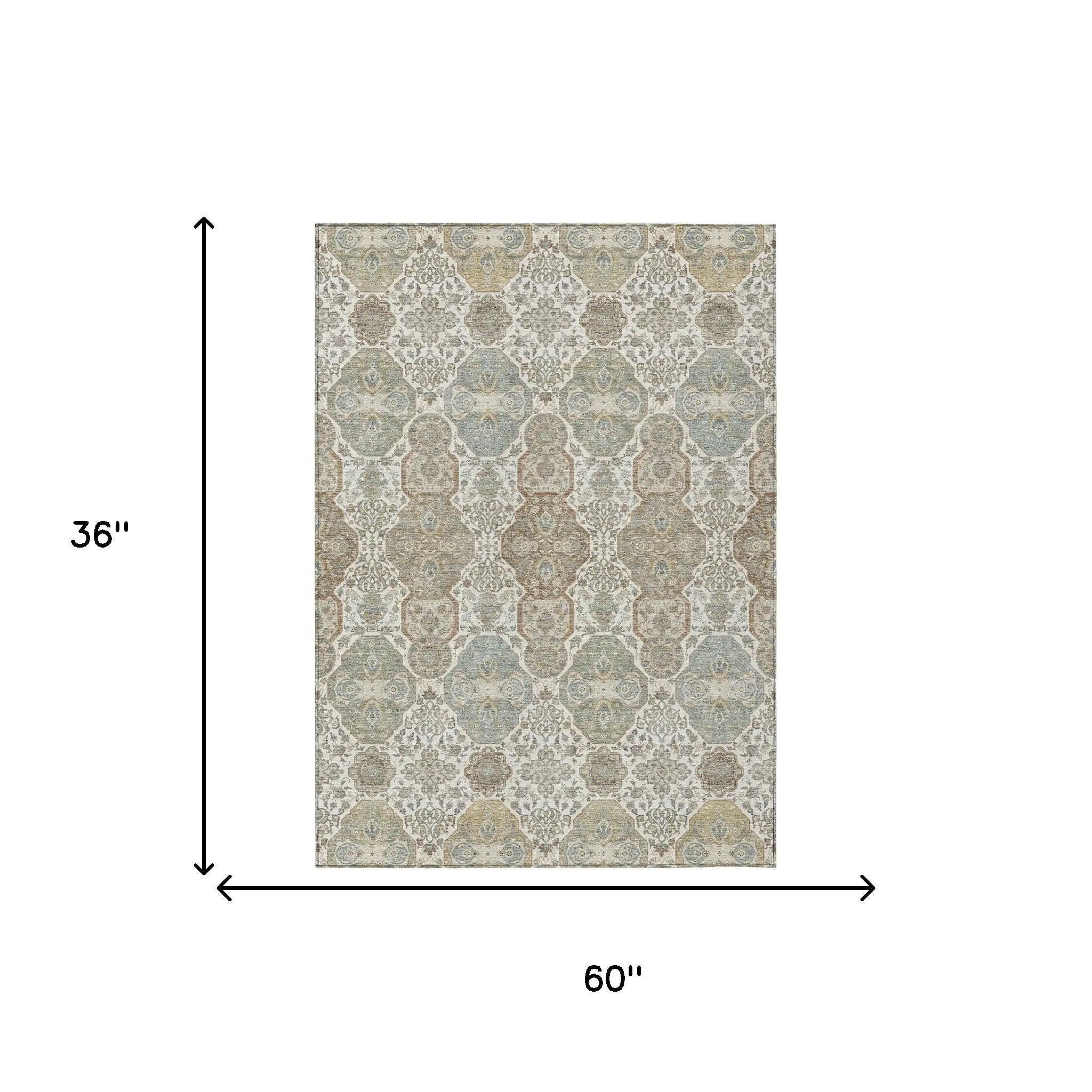 3' X 5' Ivory And Brown Floral Washable Indoor Outdoor Area Rug Homeroots Outdoor