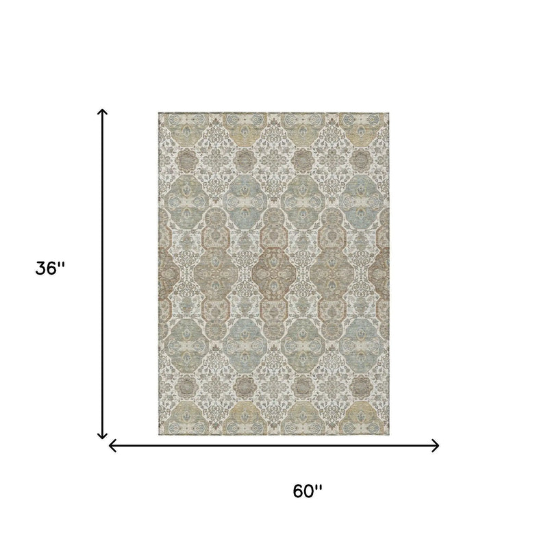 3' X 5' Ivory And Brown Floral Washable Indoor Outdoor Area Rug Homeroots Outdoor