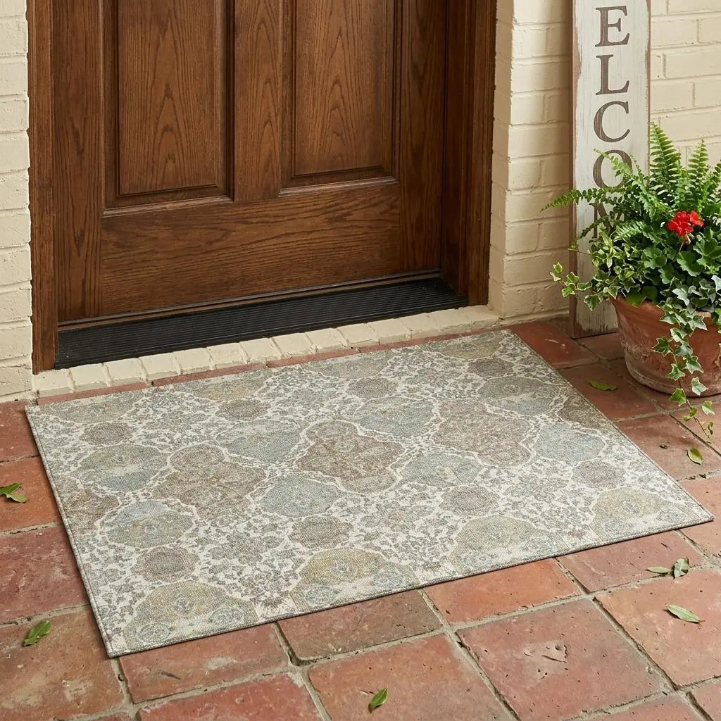 3' X 5' Ivory And Brown Floral Washable Indoor Outdoor Area Rug Homeroots Outdoor