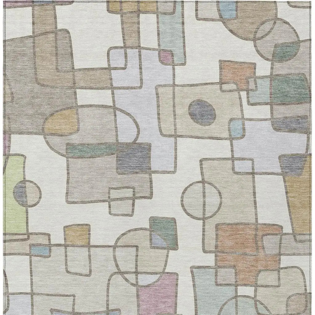 3' X 5' Ivory And Brown Geometric Washable Indoor Outdoor Area Rug Homeroots Outdoor