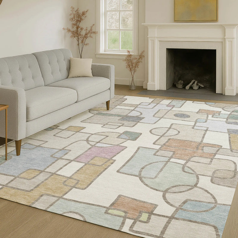 3' X 5' Ivory And Brown Geometric Washable Indoor Outdoor Area Rug Homeroots Outdoor