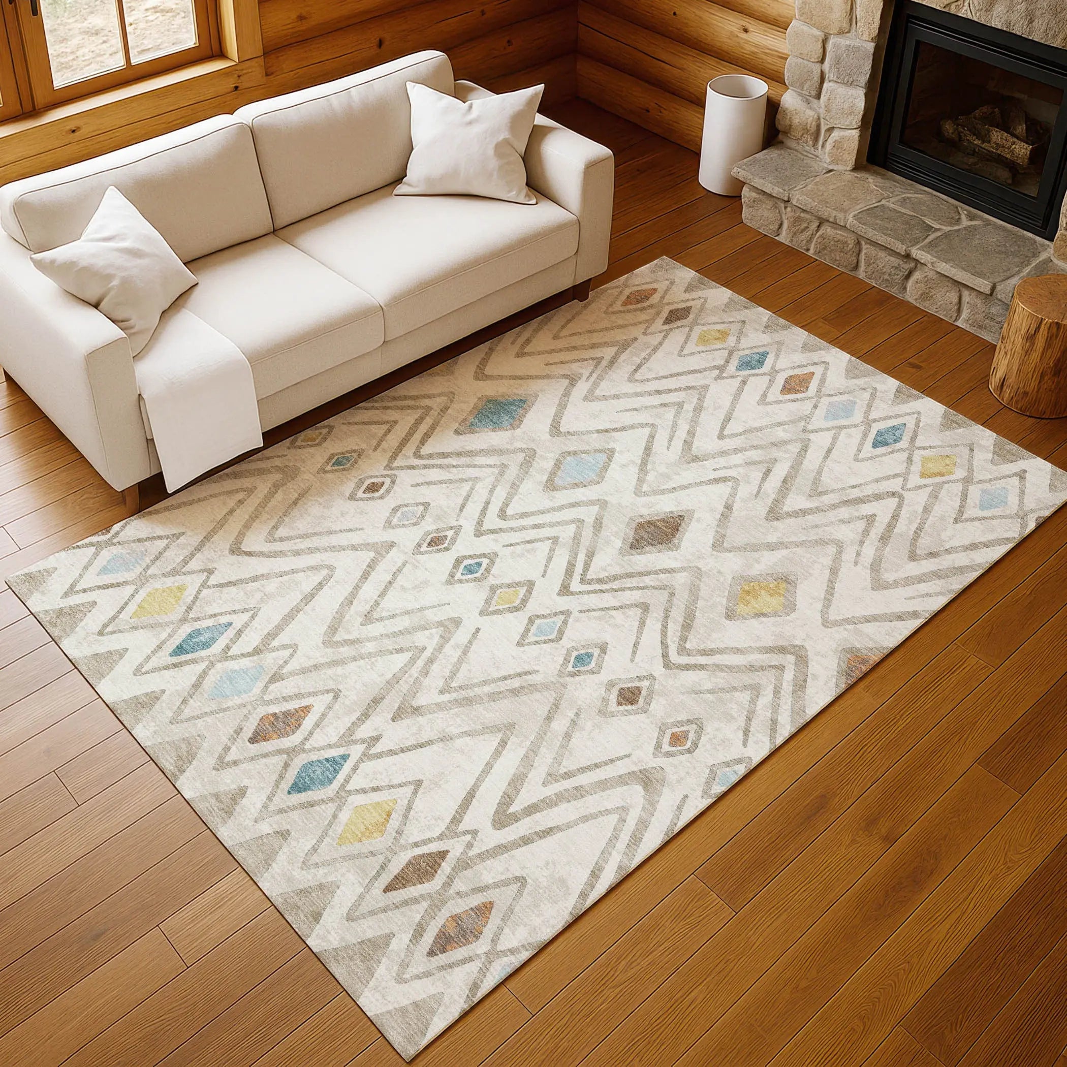 3' X 5' Ivory And Brown Geometric Washable Indoor Outdoor Area Rug Homeroots Outdoor