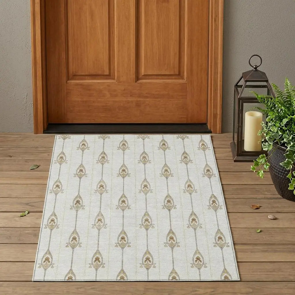 3' X 5' Ivory And Brown Geometric Washable Indoor Outdoor Area Rug Homeroots Outdoor