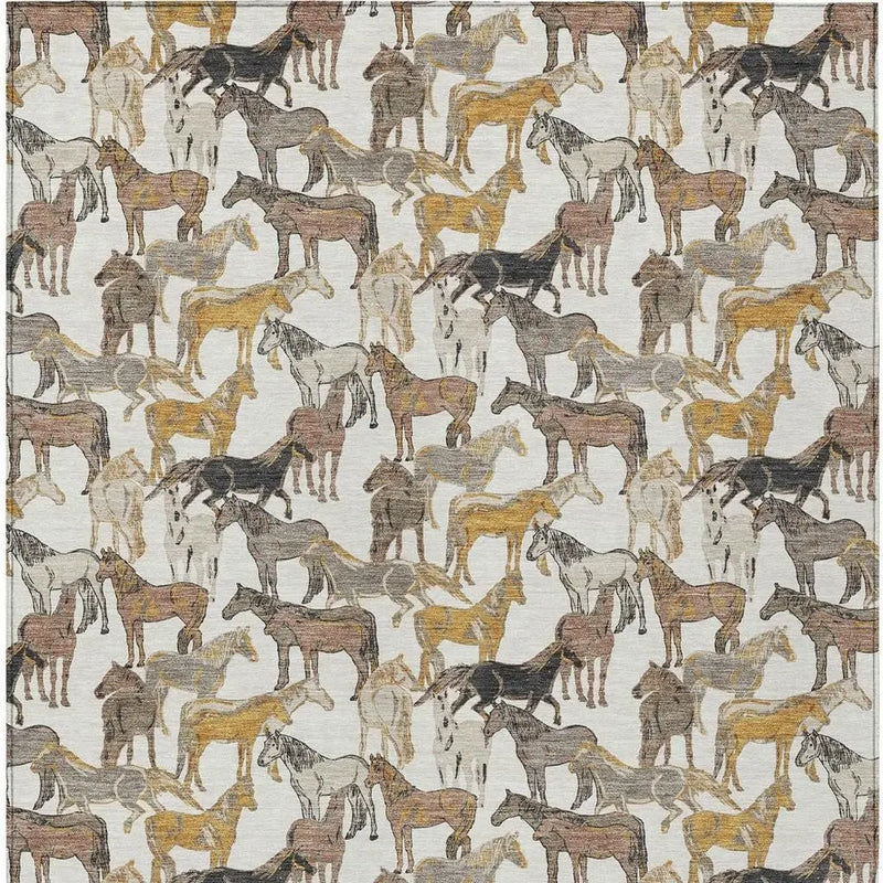 3' X 5' Ivory And Brown Horse Washable Indoor Outdoor Area Rug Homeroots Outdoor