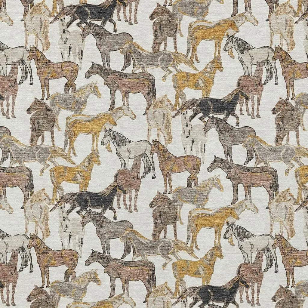 3' X 5' Ivory And Brown Horse Washable Indoor Outdoor Area Rug Homeroots Outdoor