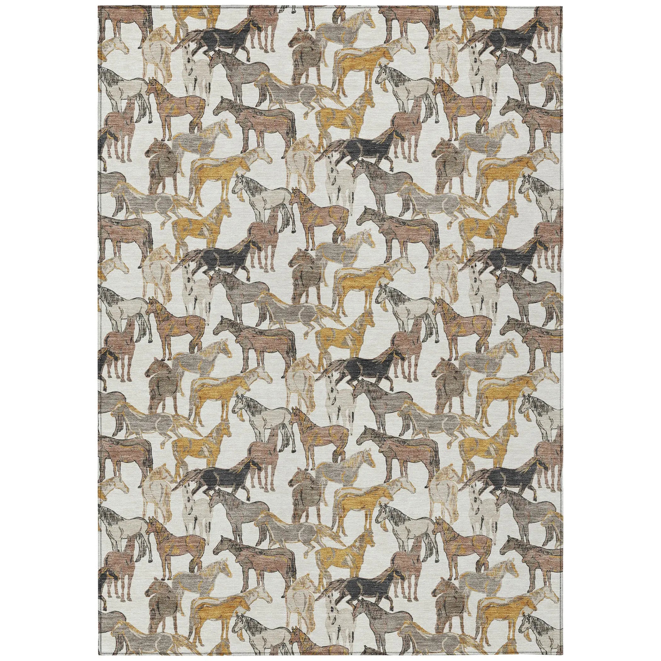 3' X 5' Ivory And Brown Horse Washable Indoor Outdoor Area Rug Homeroots Outdoor