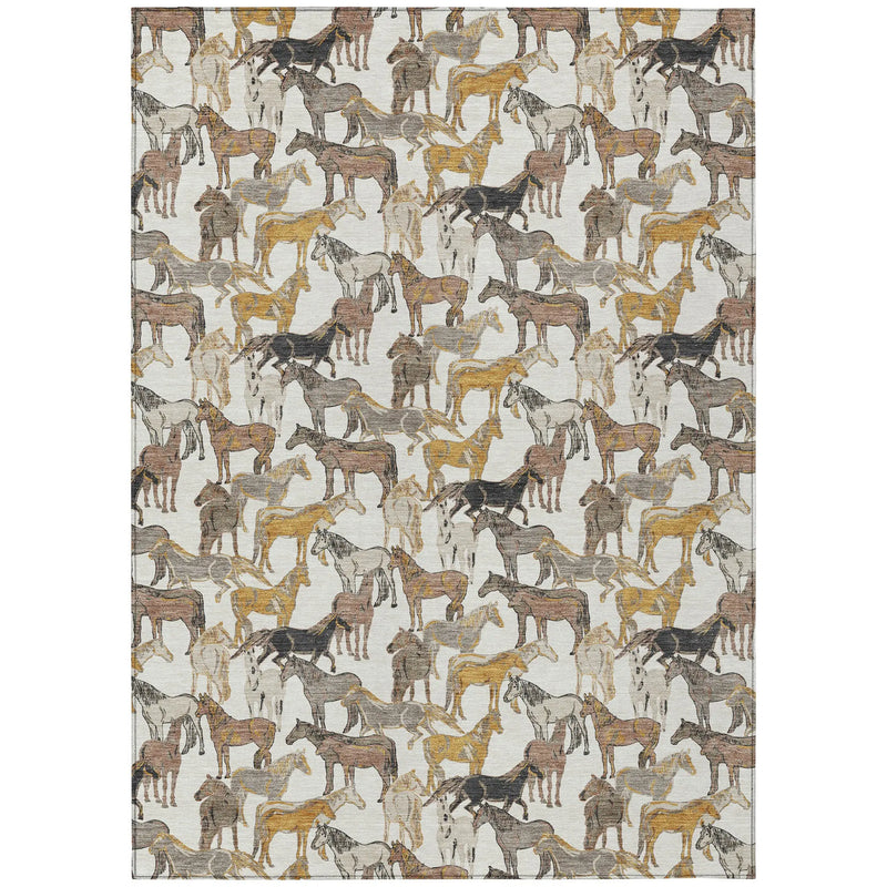 3' X 5' Ivory And Brown Horse Washable Indoor Outdoor Area Rug Homeroots Outdoor