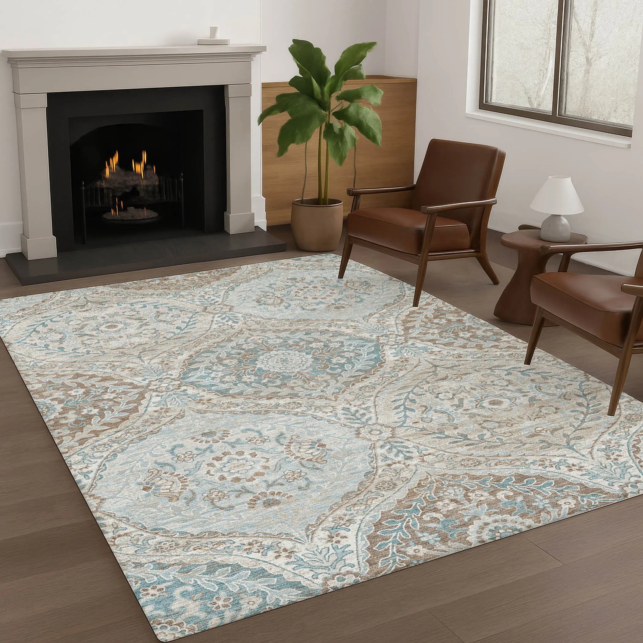 3' X 5' Ivory And Brown Ogee Washable Indoor Outdoor Area Rug Homeroots Outdoor