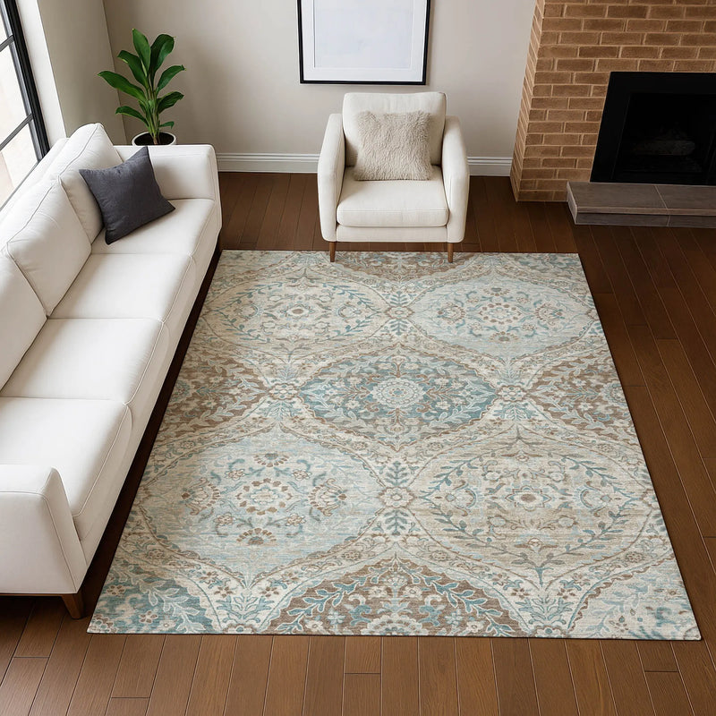 3' X 5' Ivory And Brown Ogee Washable Indoor Outdoor Area Rug Homeroots Outdoor