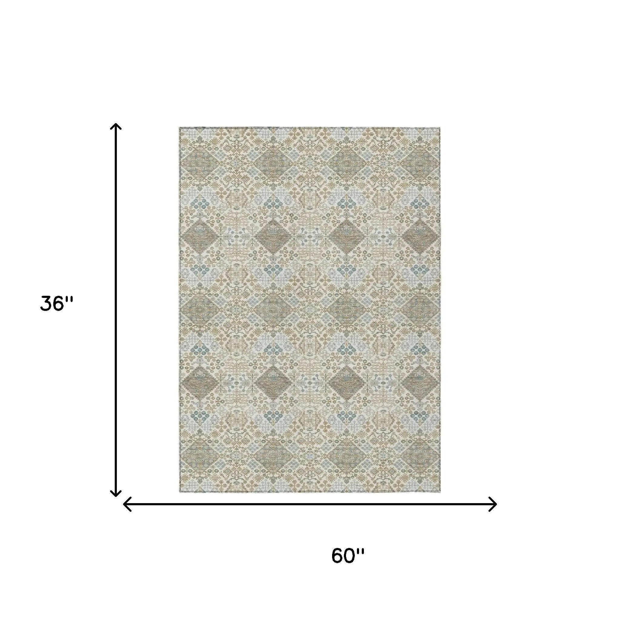 3' X 5' Ivory And Copper Geometric Washable Indoor Outdoor Area Rug Homeroots Outdoor