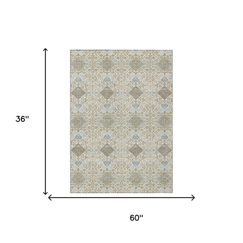 3' X 5' Ivory And Copper Geometric Washable Indoor Outdoor Area Rug Homeroots Outdoor