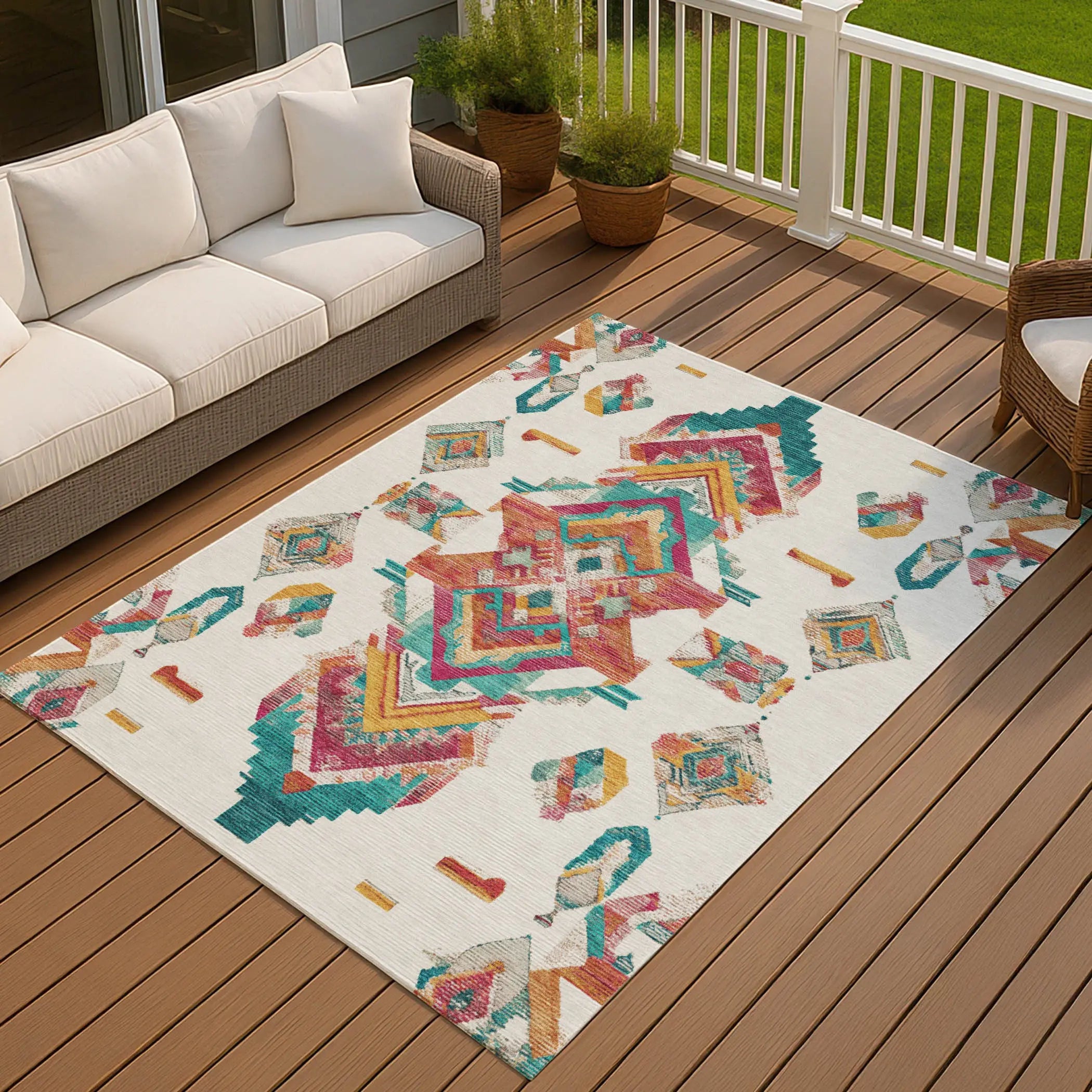 3' X 5' Ivory And Coral Tribal Washable Indoor Outdoor Area Rug Homeroots Outdoor