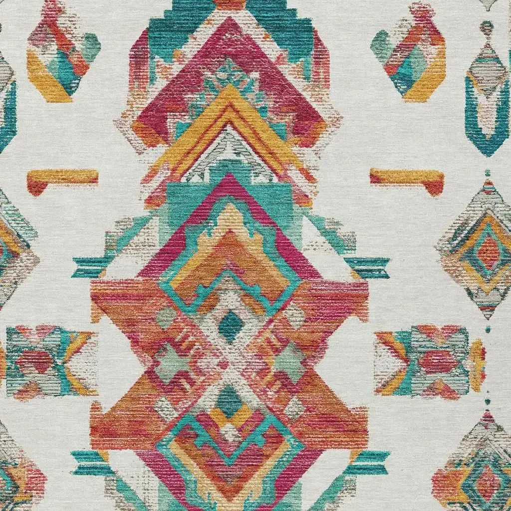 3' X 5' Ivory And Coral Tribal Washable Indoor Outdoor Area Rug Homeroots Outdoor