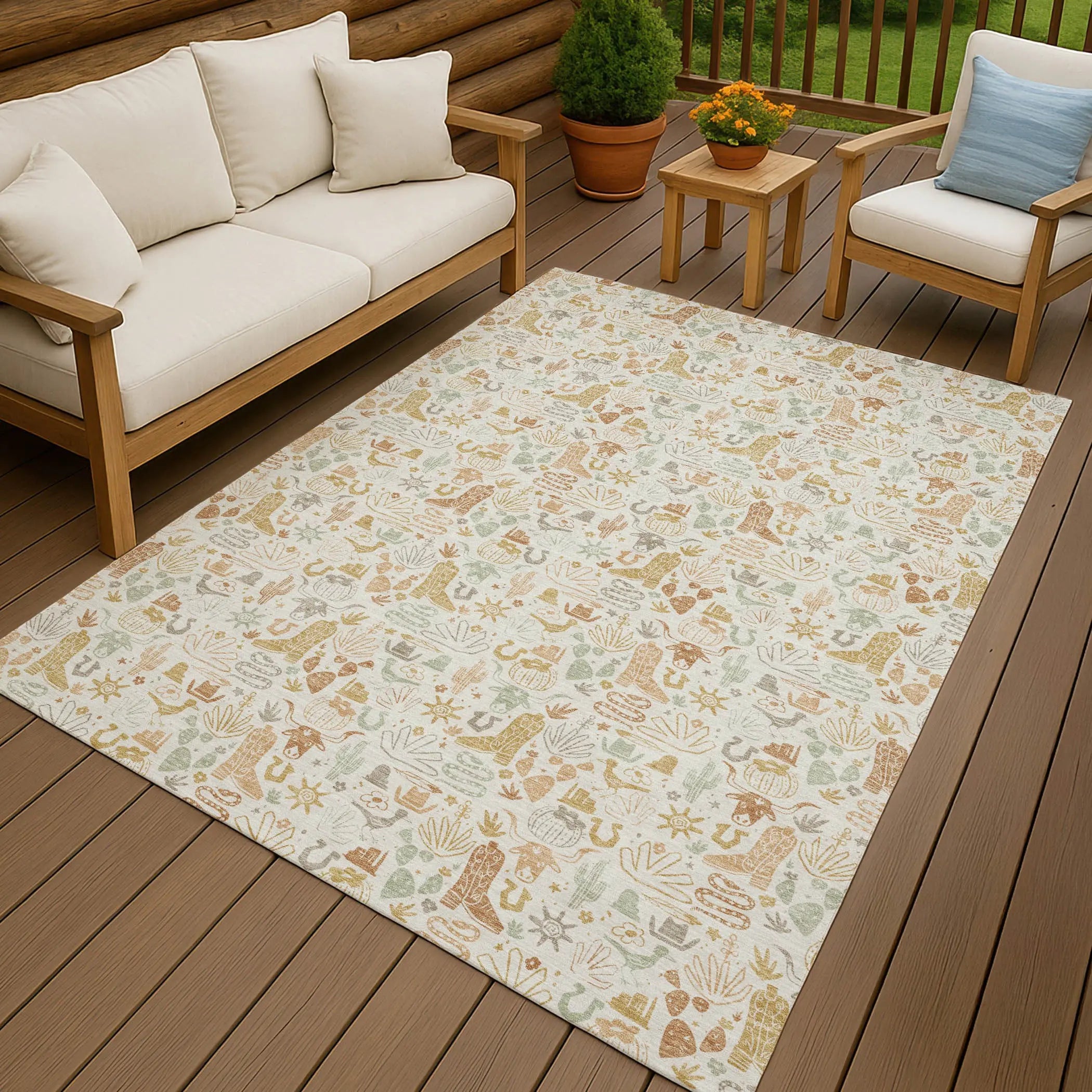 3' X 5' Ivory And Cream Stars Washable Indoor Outdoor Area Rug Homeroots Outdoor