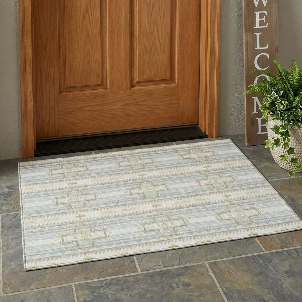 3' X 5' Ivory And Cream Tribal Washable Indoor Outdoor Area Rug Homeroots Outdoor