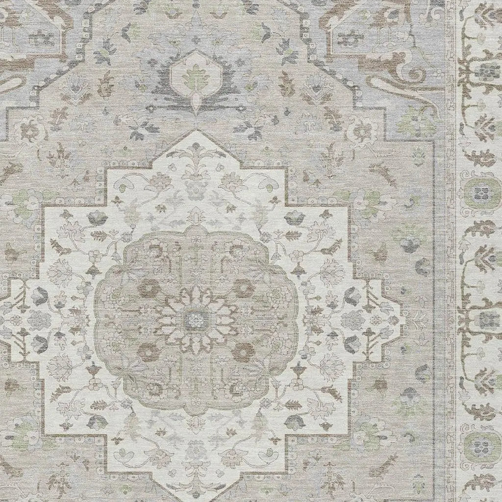 3' X 5' Ivory And Fern Green Oriental Washable Indoor Outdoor Area Rug Homeroots Outdoor