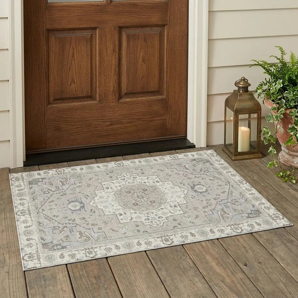 3' X 5' Ivory And Fern Green Oriental Washable Indoor Outdoor Area Rug Homeroots Outdoor