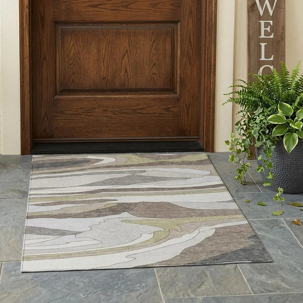 3' X 5' Ivory And Flax Abstract Washable Indoor Outdoor Area Rug Homeroots Outdoor