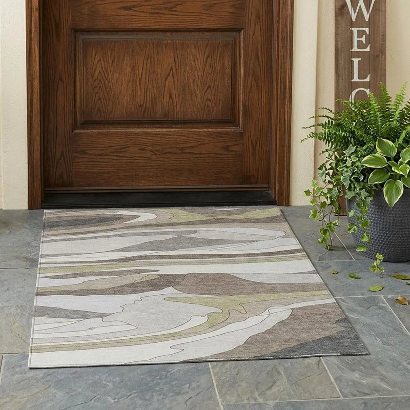 3' X 5' Ivory And Flax Abstract Washable Indoor Outdoor Area Rug Homeroots Outdoor