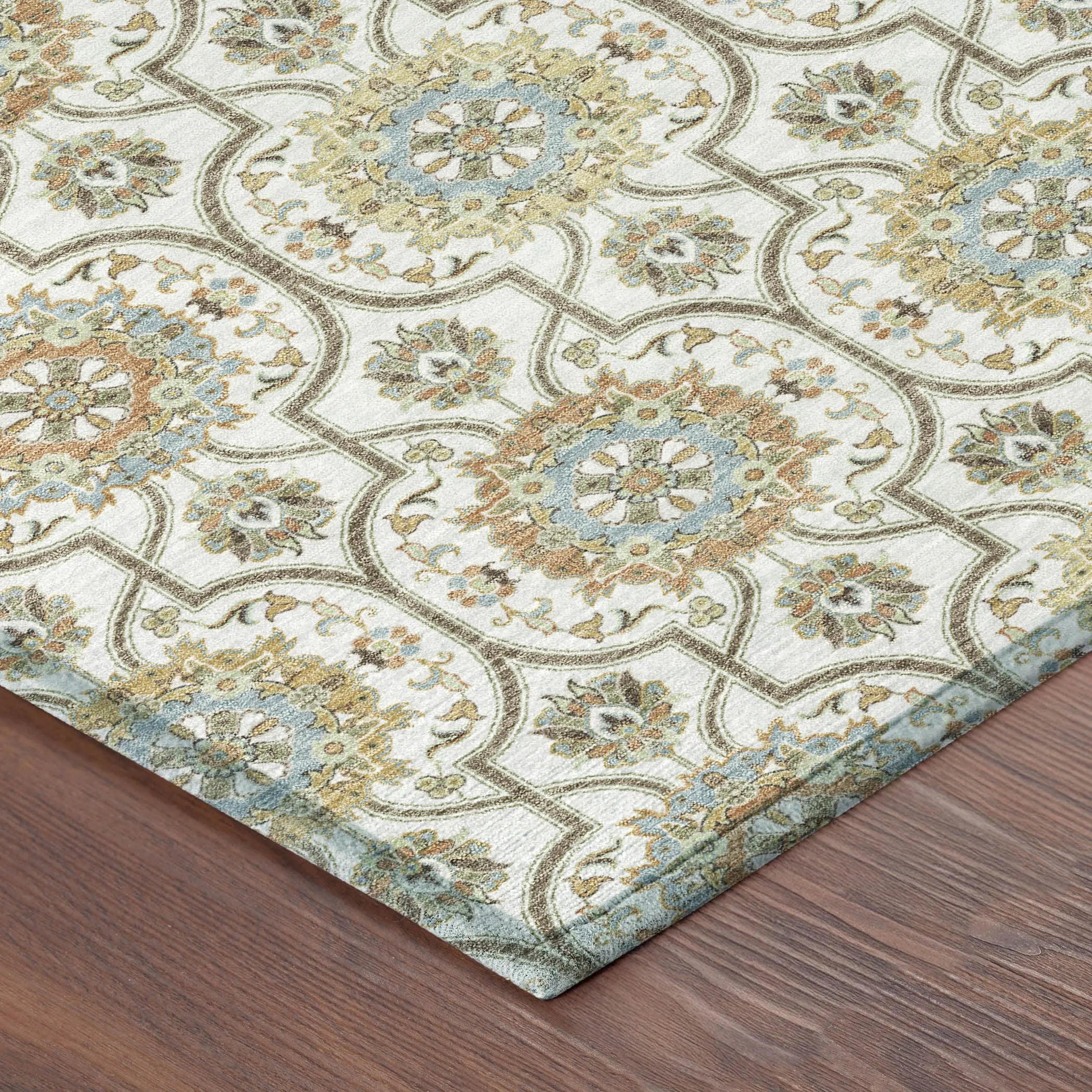 3' X 5' Ivory And Gold Floral Medallion Washable Indoor Outdoor Area Rug Homeroots Outdoor