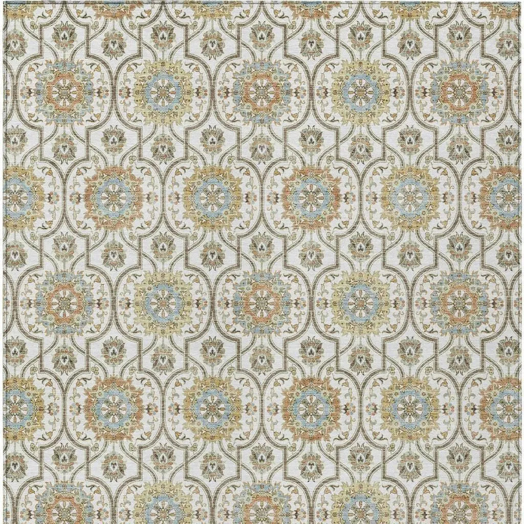 3' X 5' Ivory And Gold Floral Medallion Washable Indoor Outdoor Area Rug Homeroots Outdoor