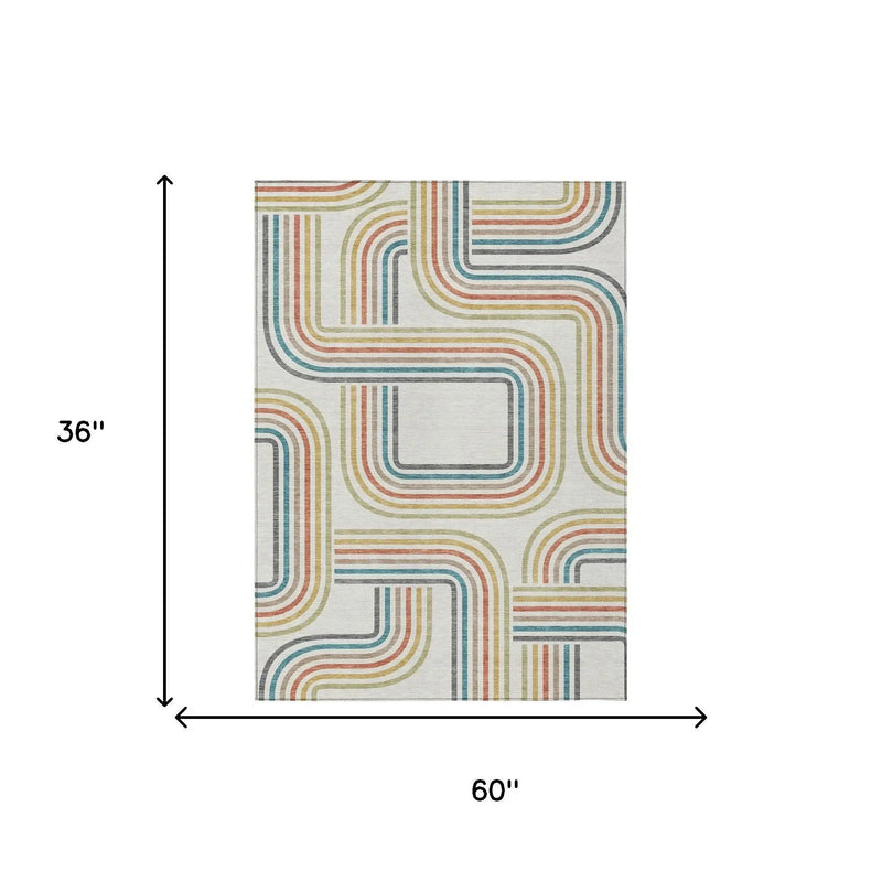 3' X 5' Ivory And Gold Geometric Washable Indoor Outdoor Area Rug Homeroots Outdoor