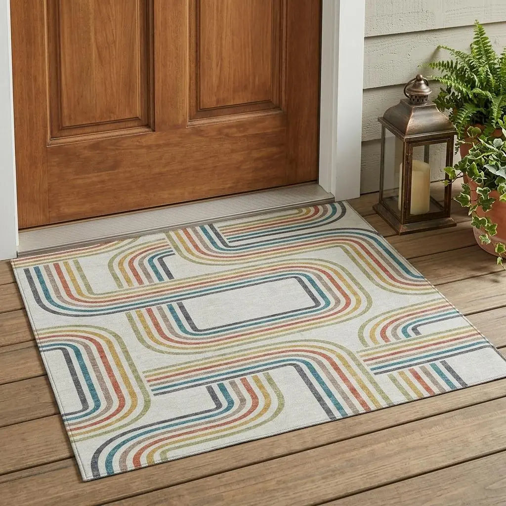 3' X 5' Ivory And Gold Geometric Washable Indoor Outdoor Area Rug Homeroots Outdoor