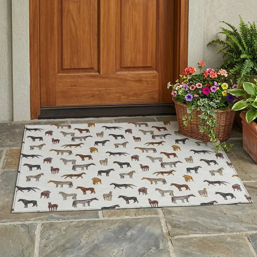 3' X 5' Ivory And Gold Horse Washable Indoor Outdoor Area Rug Homeroots Outdoor