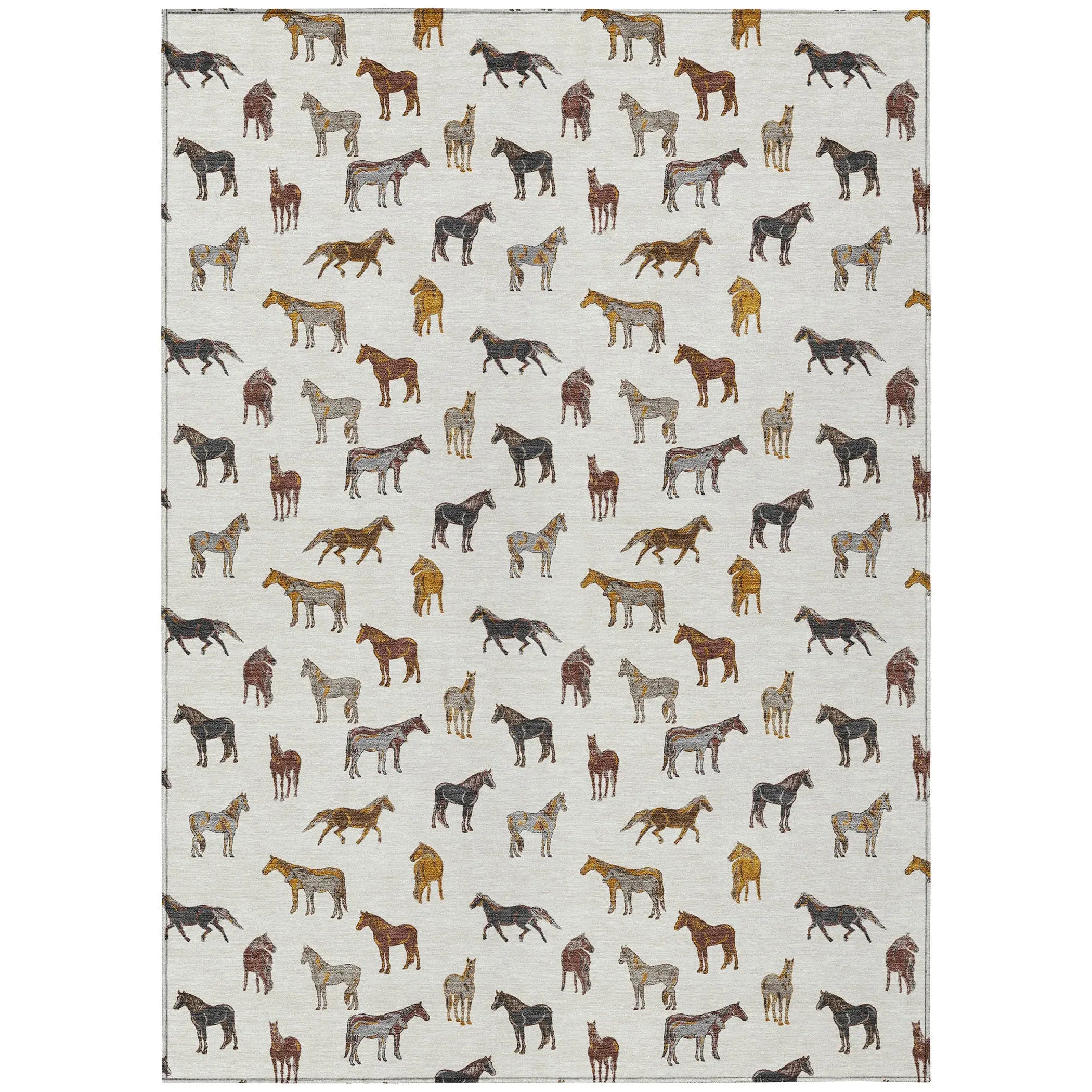 3' X 5' Ivory And Gold Horse Washable Indoor Outdoor Area Rug Homeroots Outdoor