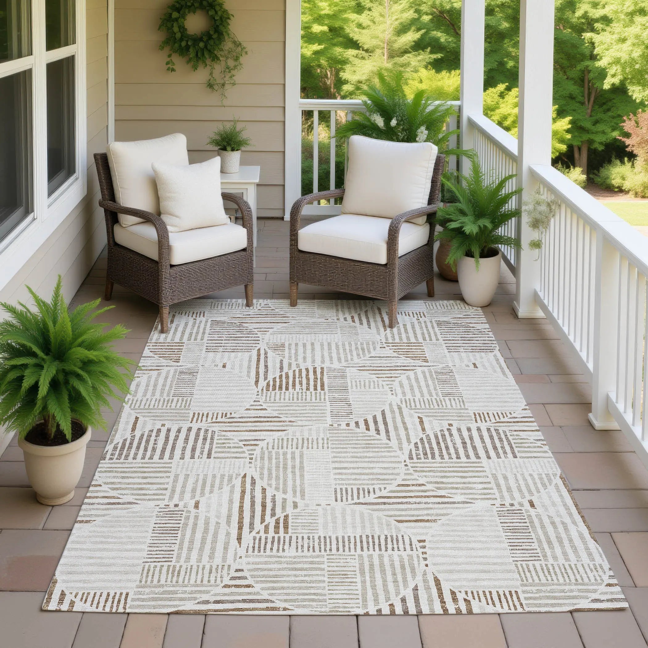 3' X 5' Ivory And Graphite Geometric Washable Indoor Outdoor Area Rug Homeroots Outdoor