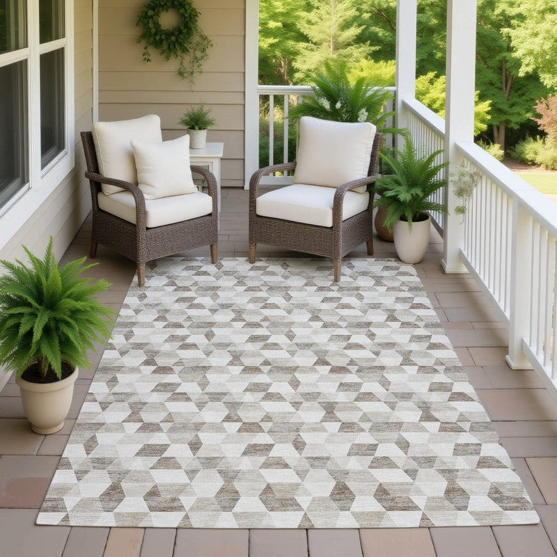 3' X 5' Ivory And Graphite Geometric Washable Indoor Outdoor Area Rug Homeroots Outdoor