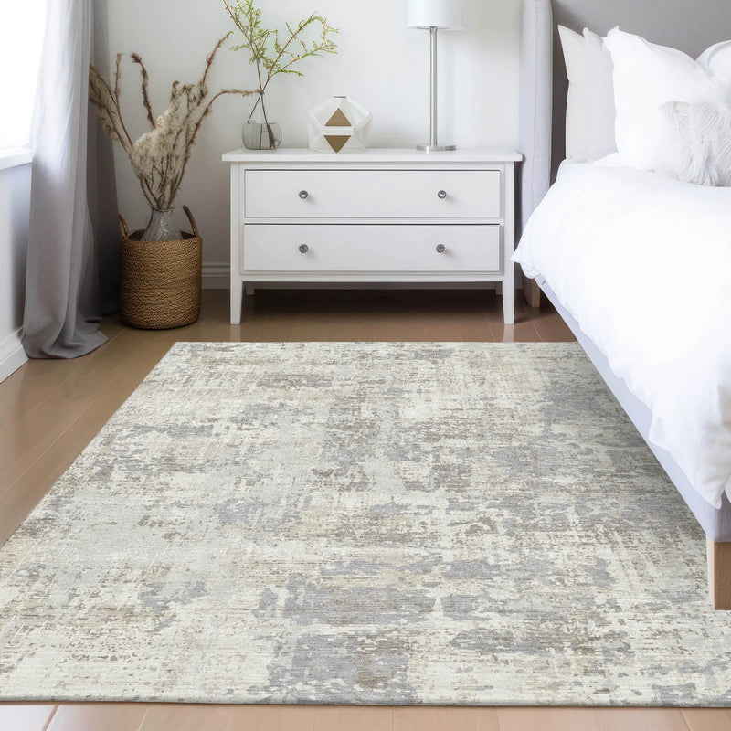 3' X 5' Ivory And Gray Abstract Washable Indoor Outdoor Area Rug Homeroots Outdoor