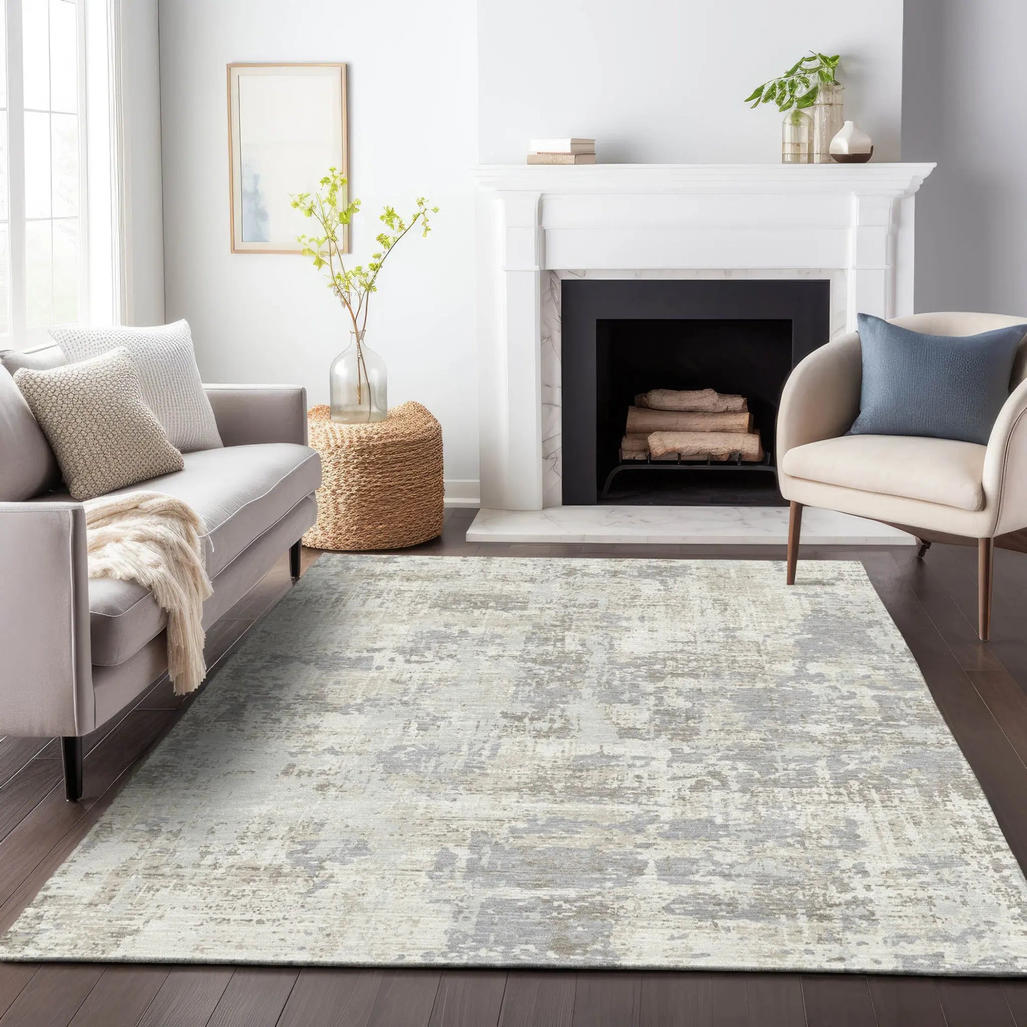 3' X 5' Ivory And Gray Abstract Washable Indoor Outdoor Area Rug Homeroots Outdoor