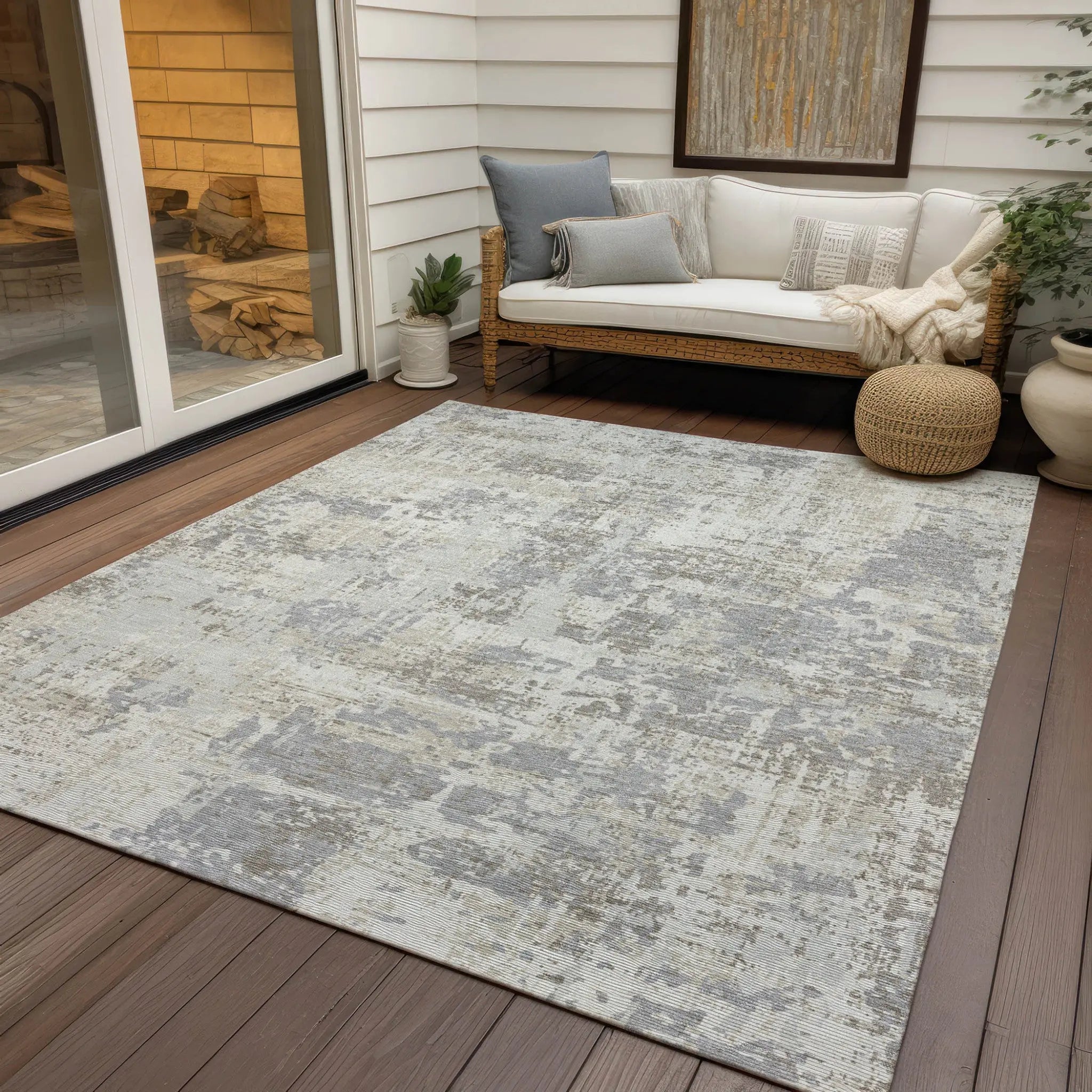 3' X 5' Ivory And Gray Abstract Washable Indoor Outdoor Area Rug Homeroots Outdoor