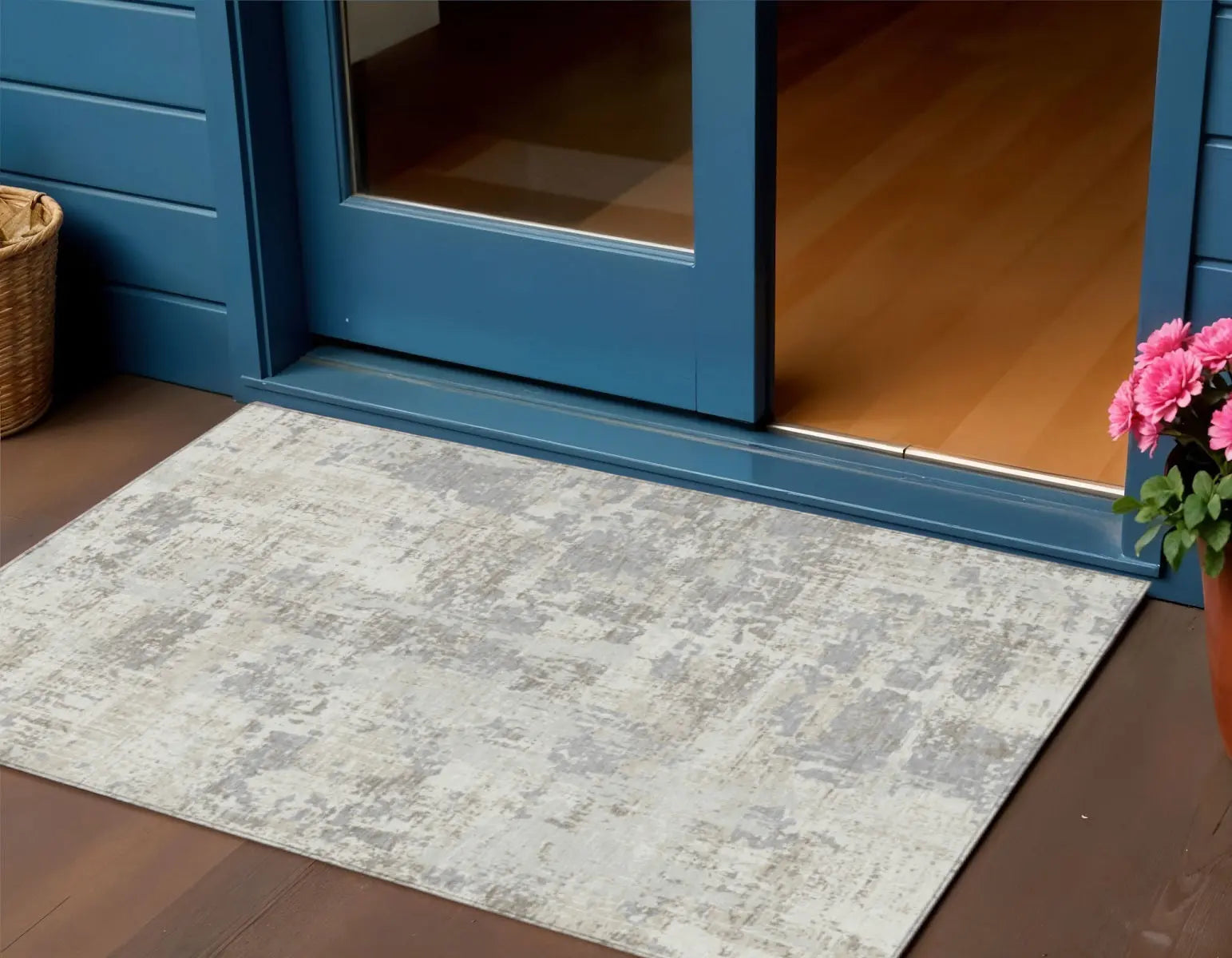 3' X 5' Ivory And Gray Abstract Washable Indoor Outdoor Area Rug Homeroots Outdoor