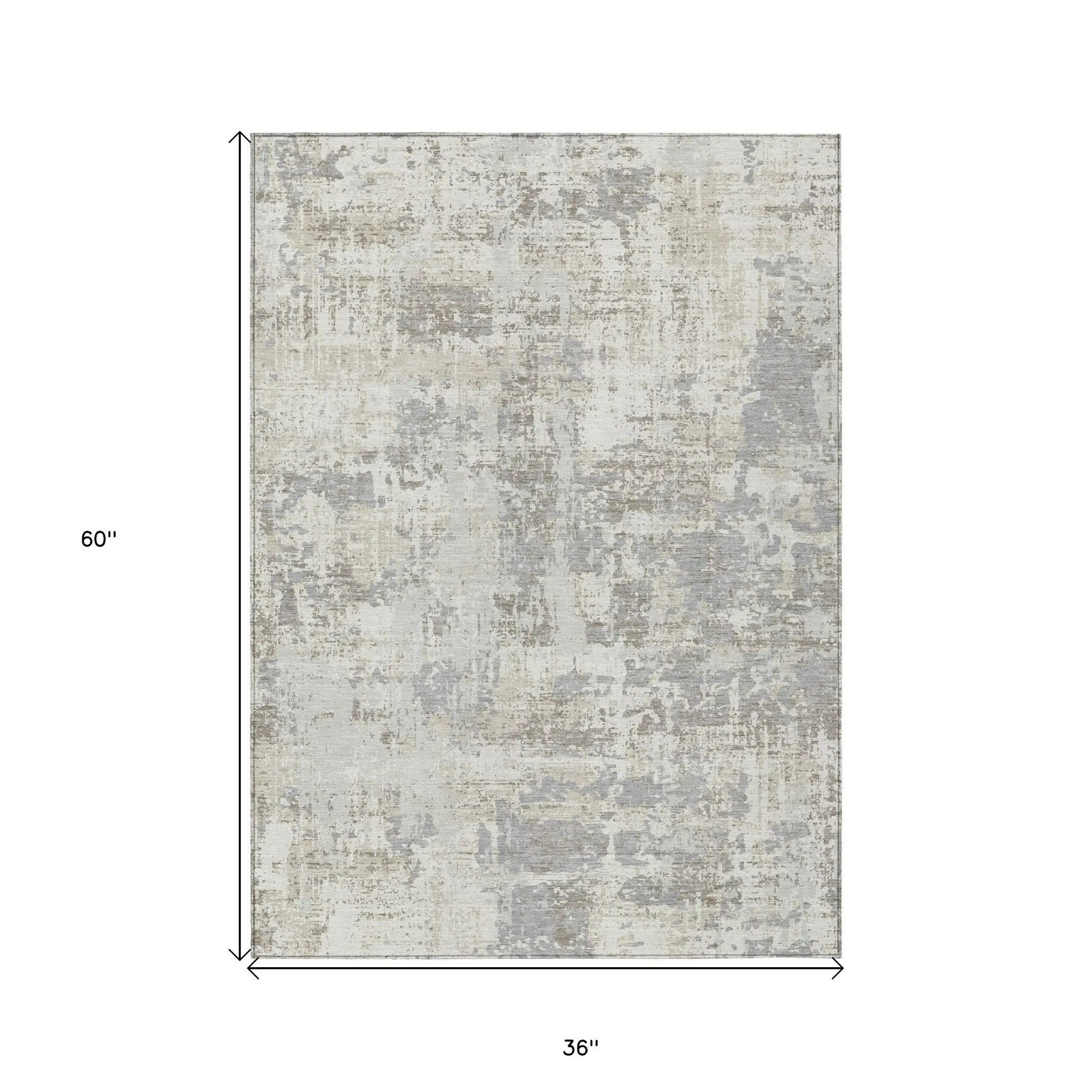 3' X 5' Ivory And Gray Abstract Washable Indoor Outdoor Area Rug Homeroots Outdoor