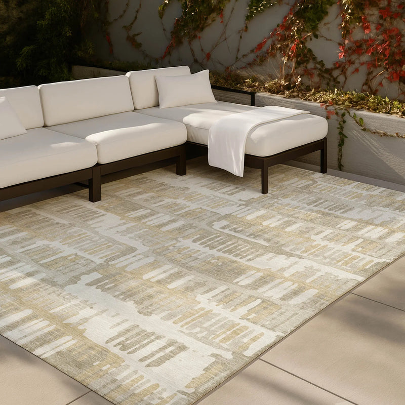 3' X 5' Ivory And Gray Abstract Washable Indoor Outdoor Area Rug Homeroots Outdoor