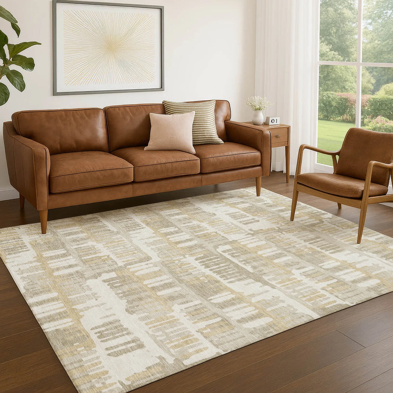 3' X 5' Ivory And Gray Abstract Washable Indoor Outdoor Area Rug Homeroots Outdoor