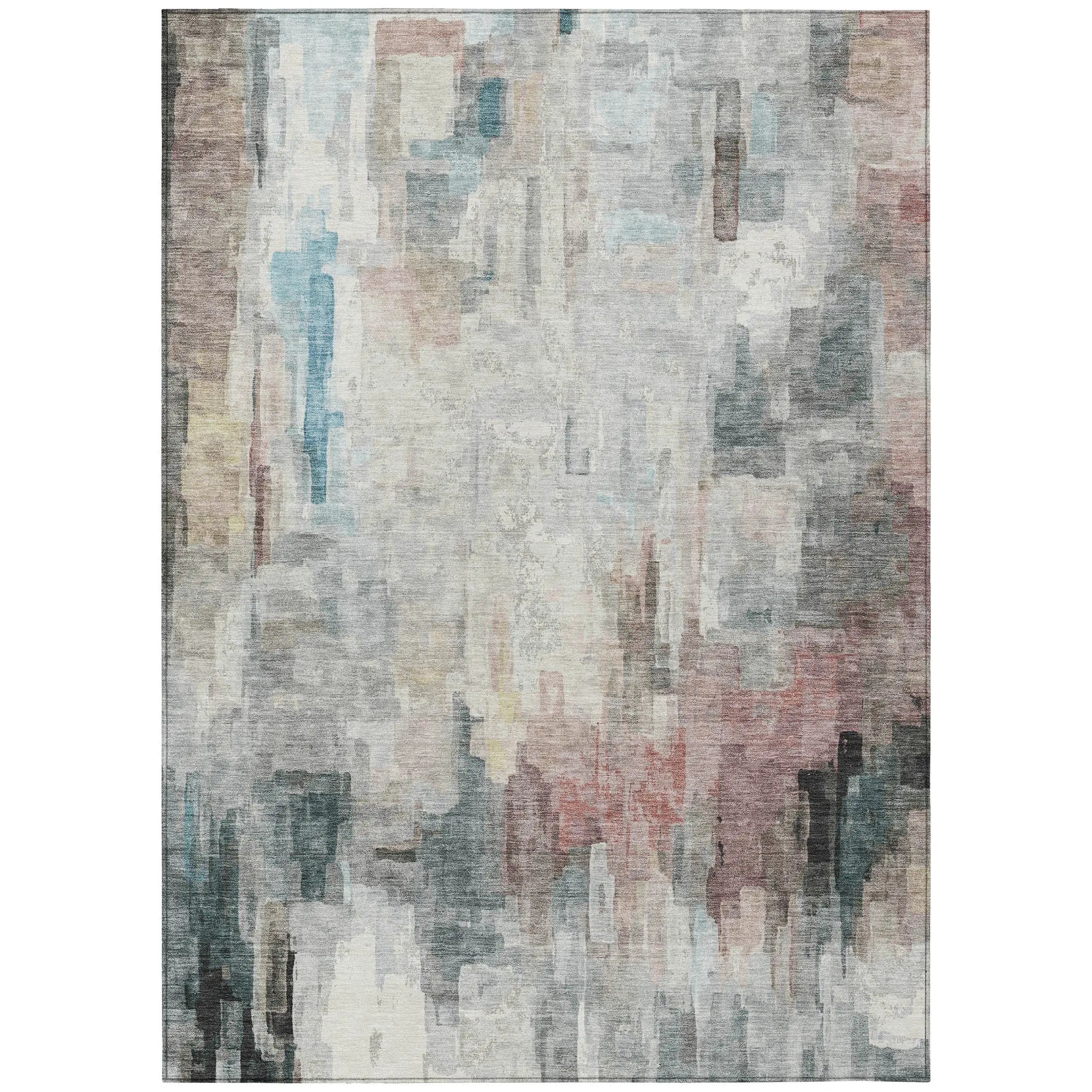 3' X 5' Ivory And Gray Abstract Washable Indoor Outdoor Area Rug Homeroots Outdoor