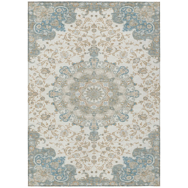 3' X 5' Ivory And Gray Floral Medallion Washable Indoor Outdoor Area Rug Homeroots Outdoor
